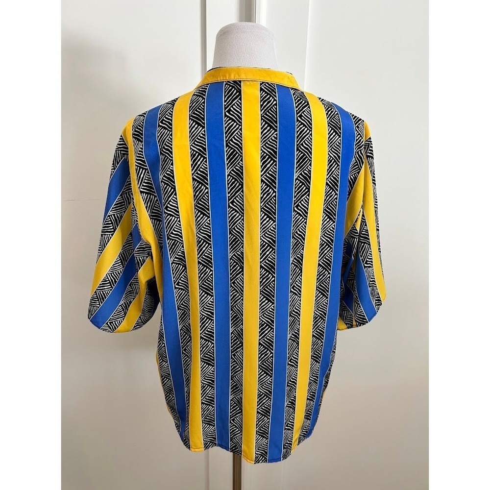 Vintage 1990's Blue Yellow Stripe Short Sleeve Shirt Size XL Vibrant Bold - Picture 5 of 7
